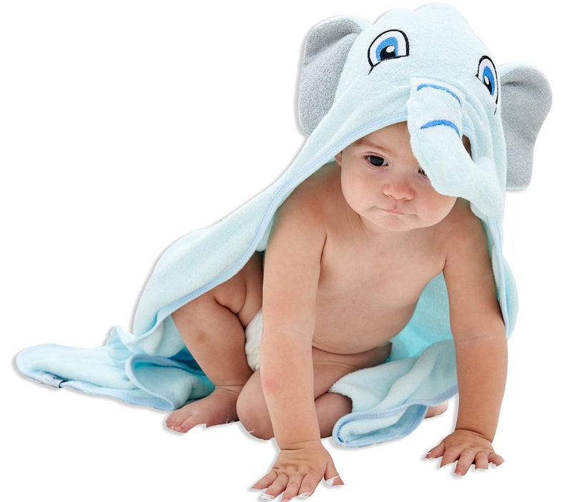 HIPHOP PANDA HIPHOP PANDA Hooded Towel Rayon Made from Bamboo Bath Towel with Bear Ears for Newborn Babie Toddler Infant Absorbent Large Baby Towel Blue Elephant 30 x 30 Inch 