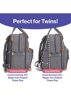 BabbleRoo Extra Large Diaper Bag Backpack, Expandable Baby Bag With Up To 50% More Capacity - Travel Essentials Baby Bag Tote With Changing Pad, Stroller Straps & Pacifier Case - Unisex, Dark Gray  - Image 2