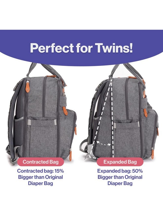 BabbleRoo Extra Large Diaper Bag Backpack, Expandable Baby Bag With Up To 50% More Capacity - Travel Essentials Baby Bag Tote With Changing Pad, Stroller Straps & Pacifier Case - Unisex, Dark Gray  - Image 2