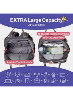 BabbleRoo Extra Large Diaper Bag Backpack, Expandable Baby Bag With Up To 50% More Capacity - Travel Essentials Baby Bag Tote With Changing Pad, Stroller Straps & Pacifier Case - Unisex, Dark Gray  - Image 3