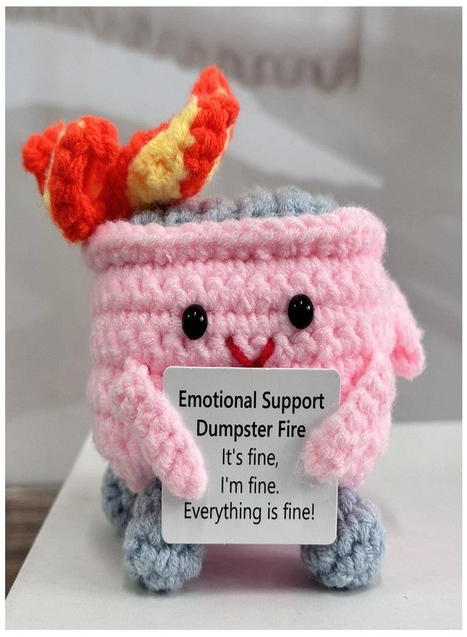 RovyFota Emotional Support Crochet Dumpster Fire with Positive Card Cute Room Decor Knitted Toys Funny Crochet Support Buddies Gifts for Friends (Pink) - Image 1
