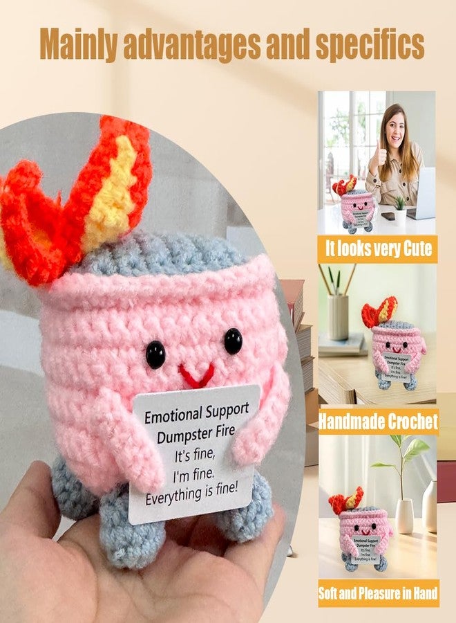 RovyFota Emotional Support Crochet Dumpster Fire with Positive Card Cute Room Decor Knitted Toys Funny Crochet Support Buddies Gifts for Friends (Pink) - Image 4