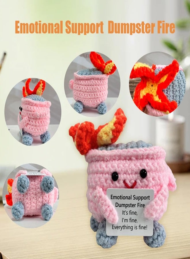 RovyFota Emotional Support Crochet Dumpster Fire with Positive Card Cute Room Decor Knitted Toys Funny Crochet Support Buddies Gifts for Friends (Pink) - Image 5