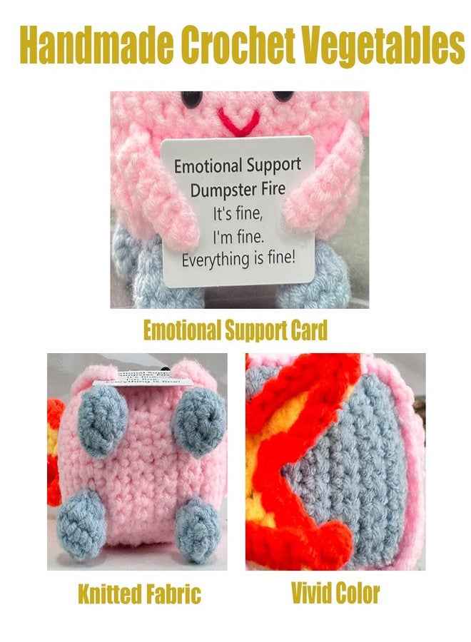 RovyFota Emotional Support Crochet Dumpster Fire with Positive Card Cute Room Decor Knitted Toys Funny Crochet Support Buddies Gifts for Friends (Pink) - Image 2