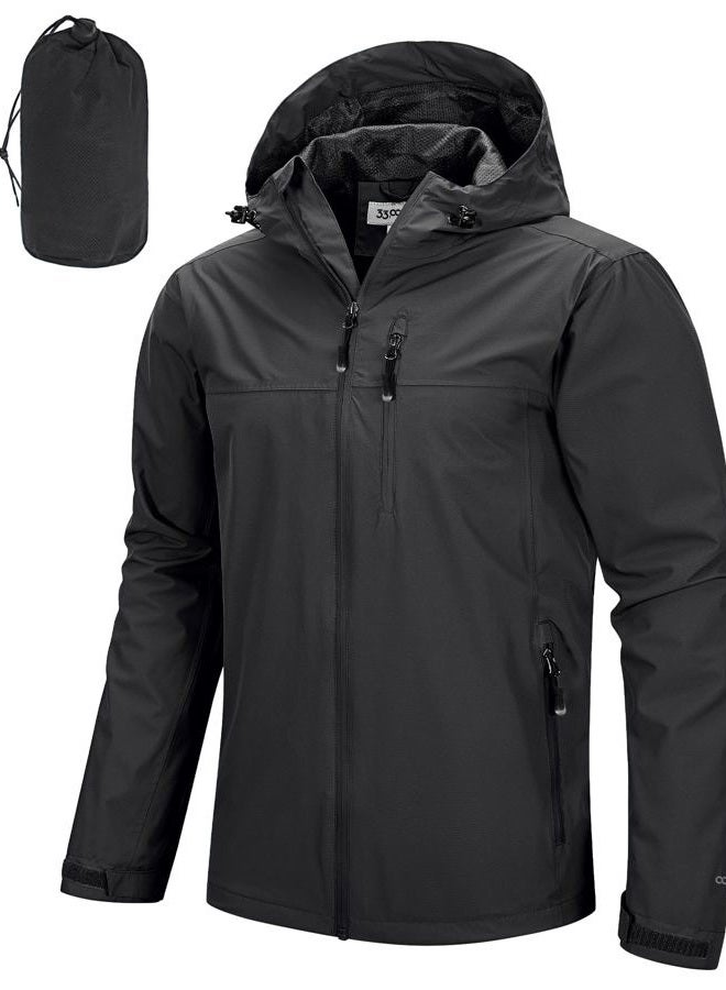 33,000ft Men's Packable Rain Jacket Lightweight Rain Shell Jacket with Hood Waterproof Raincoat for Cycling, Black, L - Image 1