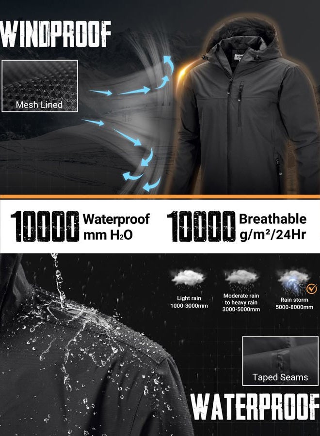 33,000ft Men's Packable Rain Jacket Lightweight Rain Shell Jacket with Hood Waterproof Raincoat for Cycling, Black, L - Image 3