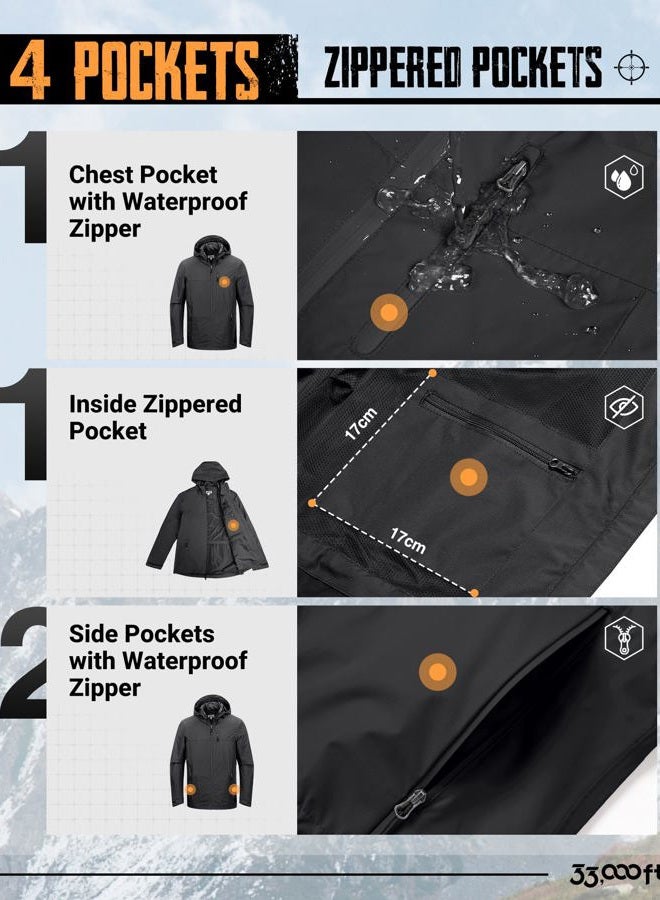 33,000ft Men's Packable Rain Jacket Lightweight Rain Shell Jacket with Hood Waterproof Raincoat for Cycling, Black, L - Image 4