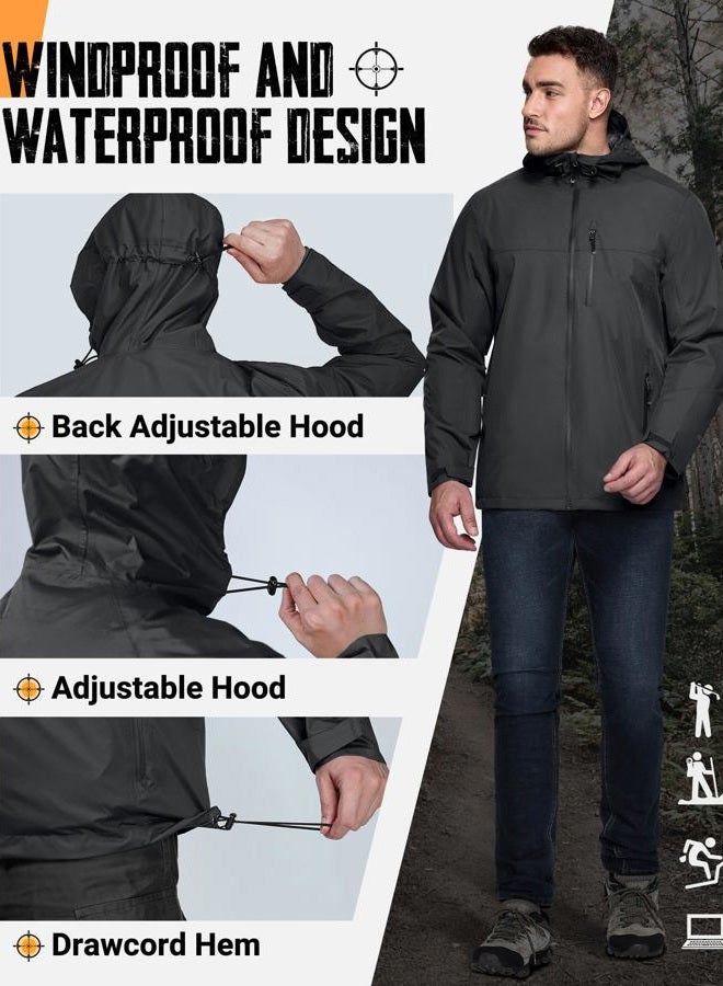 33,000ft Men's Packable Rain Jacket Lightweight Rain Shell Jacket with Hood Waterproof Raincoat for Cycling, Black, L - Image 5