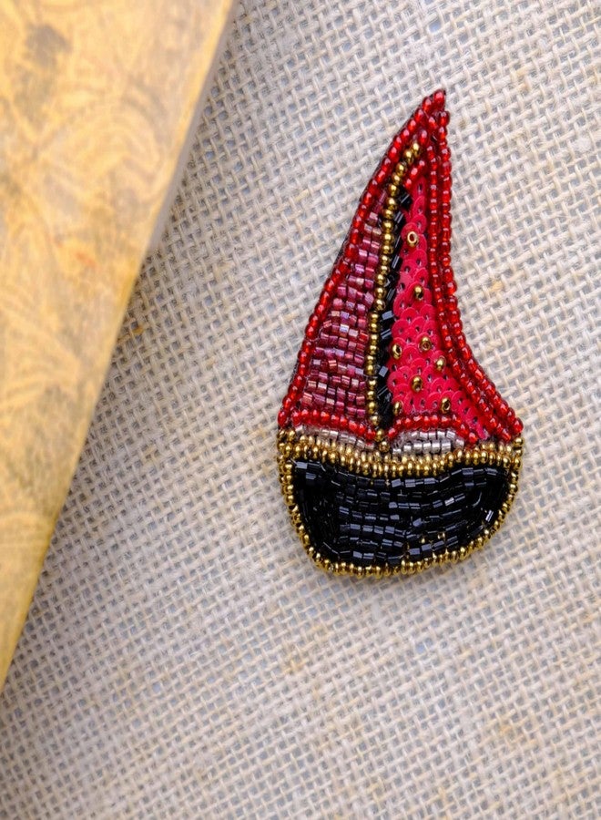 Abeo Handmade Ship Brooch Pin for Women and Men | Embroidered Beaded Lapel Pin for Valentine’s Day, Jackets Shirts Bags and Cloths Accessories | Stylish Fashionable Badge Pins, 5-6 cm (Red) - Image 3