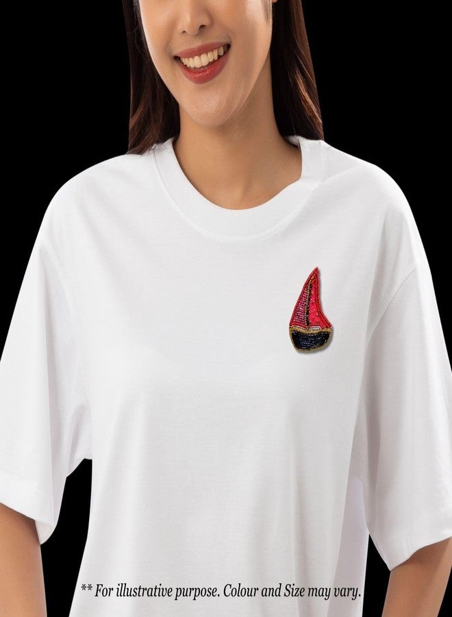 Abeo Handmade Ship Brooch Pin for Women and Men | Embroidered Beaded Lapel Pin for Valentine’s Day, Jackets Shirts Bags and Cloths Accessories | Stylish Fashionable Badge Pins, 5-6 cm (Red) - Image 5