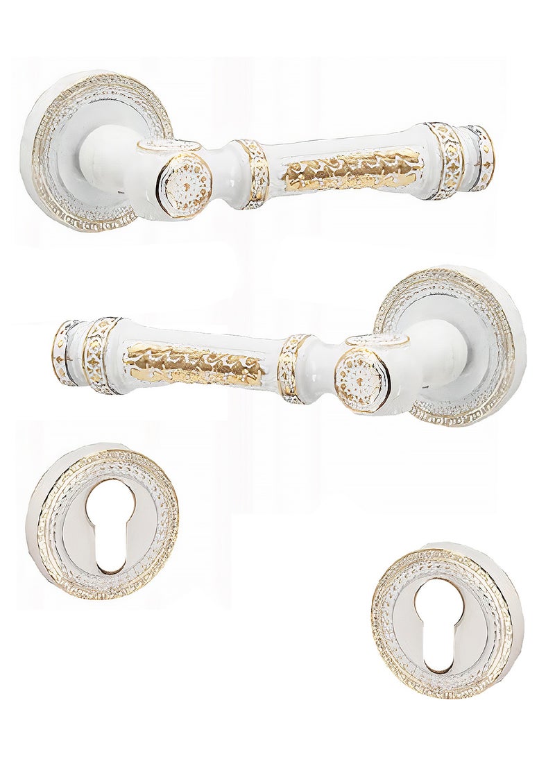 Heavy Door Handles Pair Luxurious Classic Shape Turkish Industry Wihte/ Golden