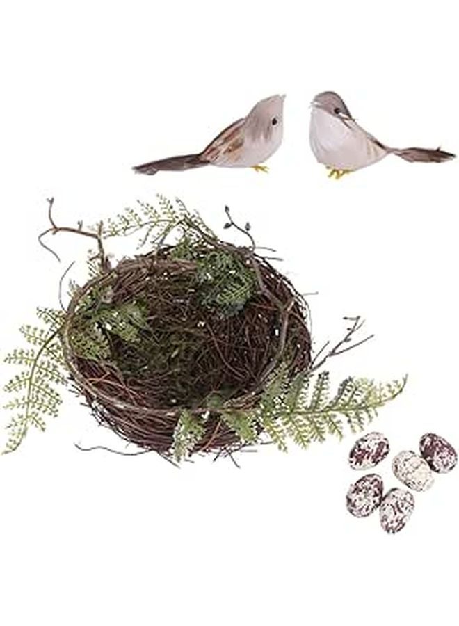 Hand Woven Bird Nest with Leaves and Eggs Home Decor Wedding Photography Props - Image 1