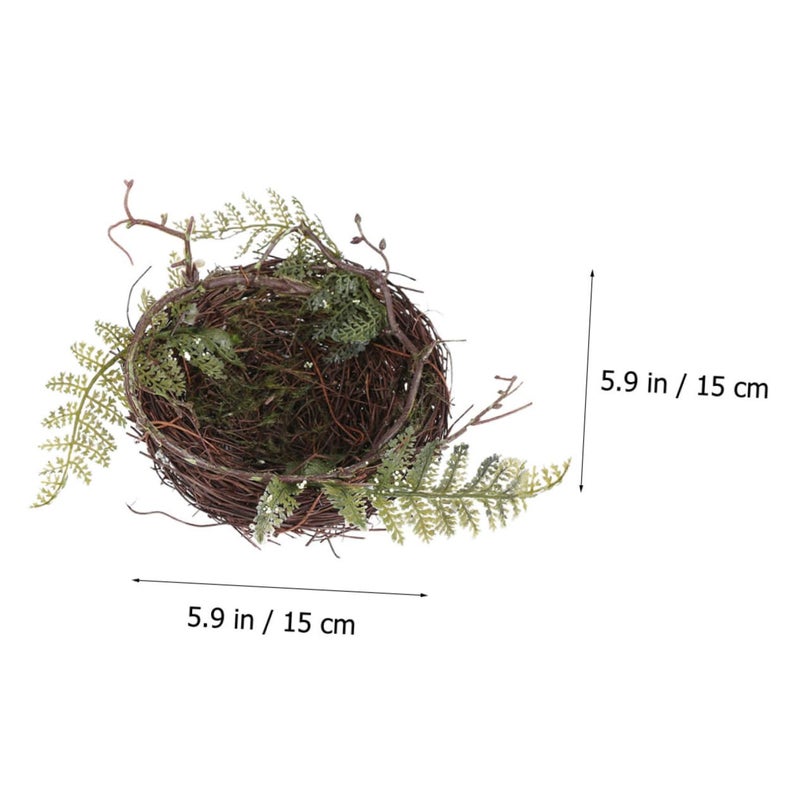 Hand Woven Bird Nest with Leaves and Eggs Home Decor Wedding Photography Props - Image 3
