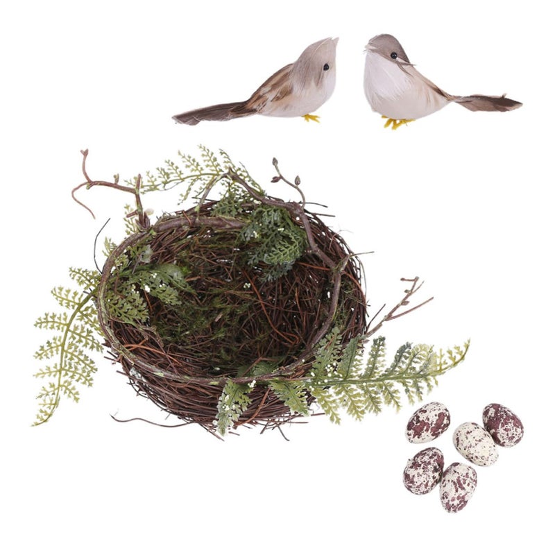 Hand Woven Bird Nest with Leaves and Eggs Home Decor Wedding Photography Props - Image 2