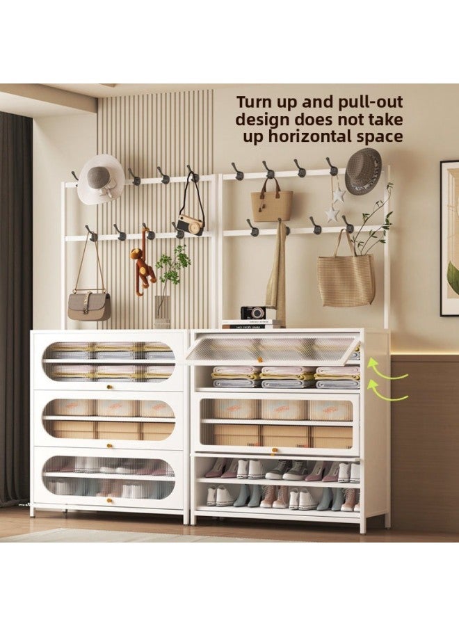 Household Steel Shoe Cabinet Coat Rack Integrated Floor Hanger Porch Multi-function Storage Cabinet Bedroom Multi-layer Shoe Rack-Color:Coat And Hat Cabinet -round Door_#3 Doors, 6 Layers, 90cm Long#  - Image 3