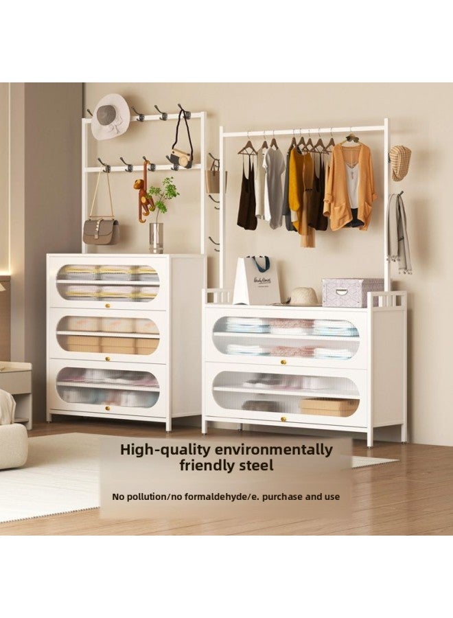 Household Steel Shoe Cabinet Coat Rack Integrated Floor Hanger Porch Multi-function Storage Cabinet Bedroom Multi-layer Shoe Rack-Color:Coat And Hat Cabinet -round Door_#3 Doors, 6 Layers, 90cm Long#  - Image 5