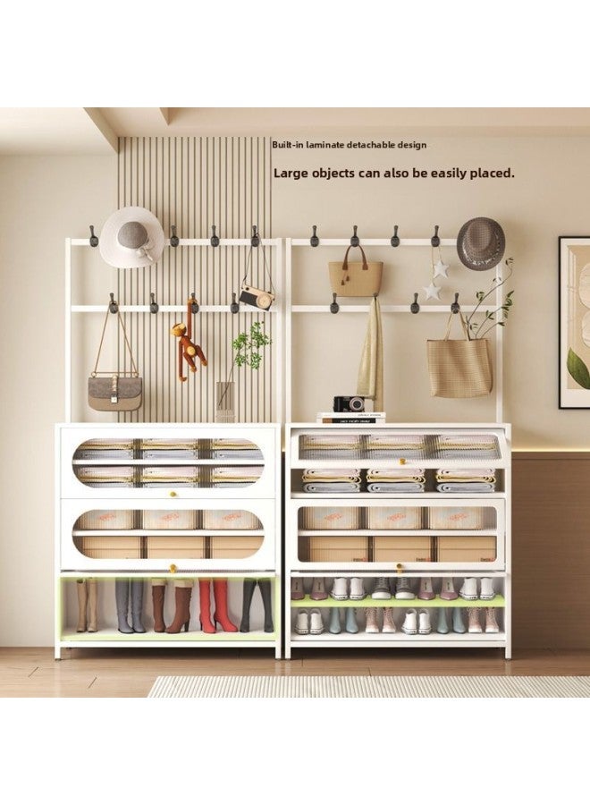 Household Steel Shoe Cabinet Coat Rack Integrated Floor Hanger Porch Multi-function Storage Cabinet Bedroom Multi-layer Shoe Rack-Color:Coat And Hat Cabinet -round Door_#3 Doors, 6 Layers, 90cm Long#  - Image 4