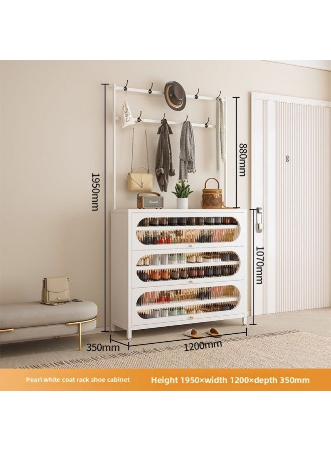 Household Steel Shoe Cabinet Coat Rack Integrated Floor Hanger Porch Multi-function Storage Cabinet Bedroom Multi-layer Shoe Rack-Color:Coat And Hat Cabinet -round Door_#3 Doors, 6 Layers, 90cm Long#  - Image 1