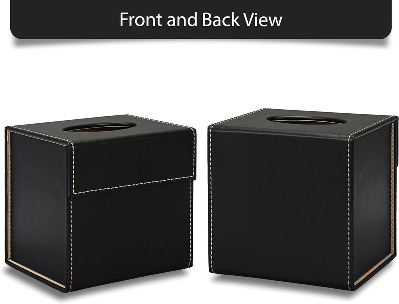 FIS Tissue Box Holder - Italian PU Material, Black, 140x125x140mm - Image 2