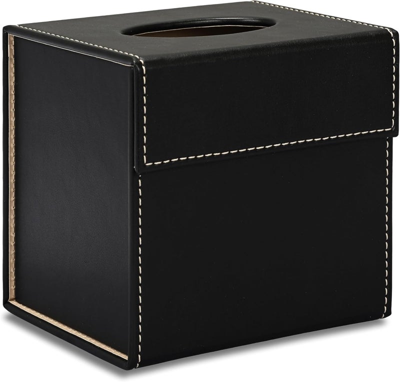 FIS Tissue Box Holder - Italian PU Material, Black, 140x125x140mm - Image 1