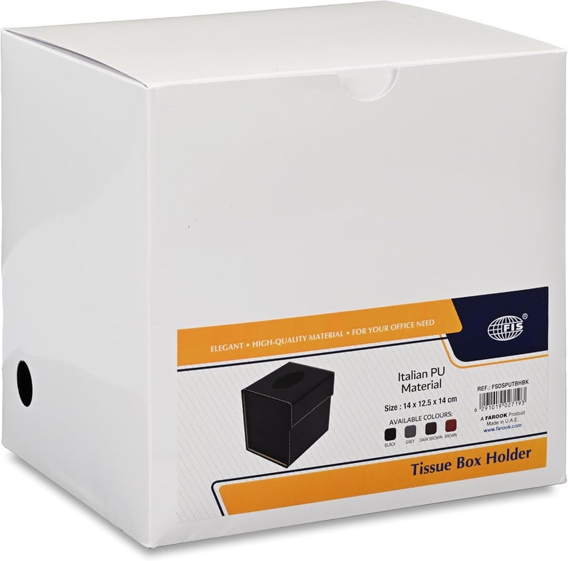 FIS Tissue Box Holder - Italian PU Material, Black, 140x125x140mm - Image 5