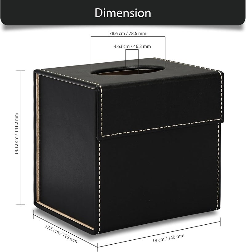 FIS Tissue Box Holder - Italian PU Material, Black, 140x125x140mm - Image 4