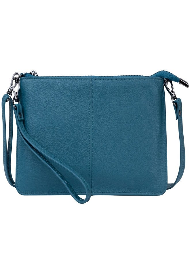 Bveyzi Genuine Leather Wristlet Purses for Women, Envelope Clutch Wallet Small Crossbody Bags for Dressy Evening, Lake Blue - Image 1