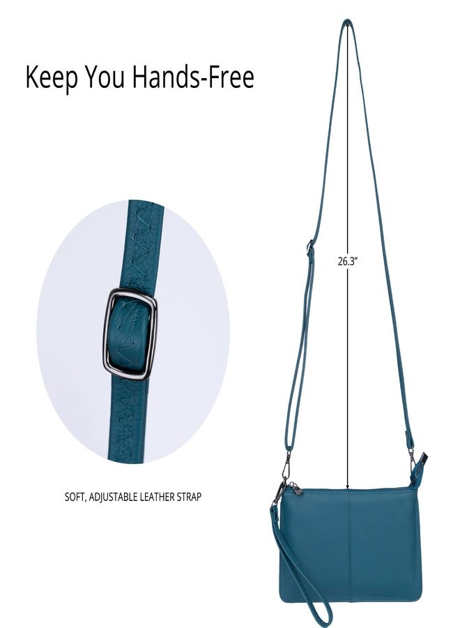Bveyzi Genuine Leather Wristlet Purses for Women, Envelope Clutch Wallet Small Crossbody Bags for Dressy Evening, Lake Blue - Image 3