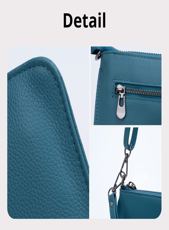 Bveyzi Genuine Leather Wristlet Purses for Women, Envelope Clutch Wallet Small Crossbody Bags for Dressy Evening, Lake Blue - Image 4