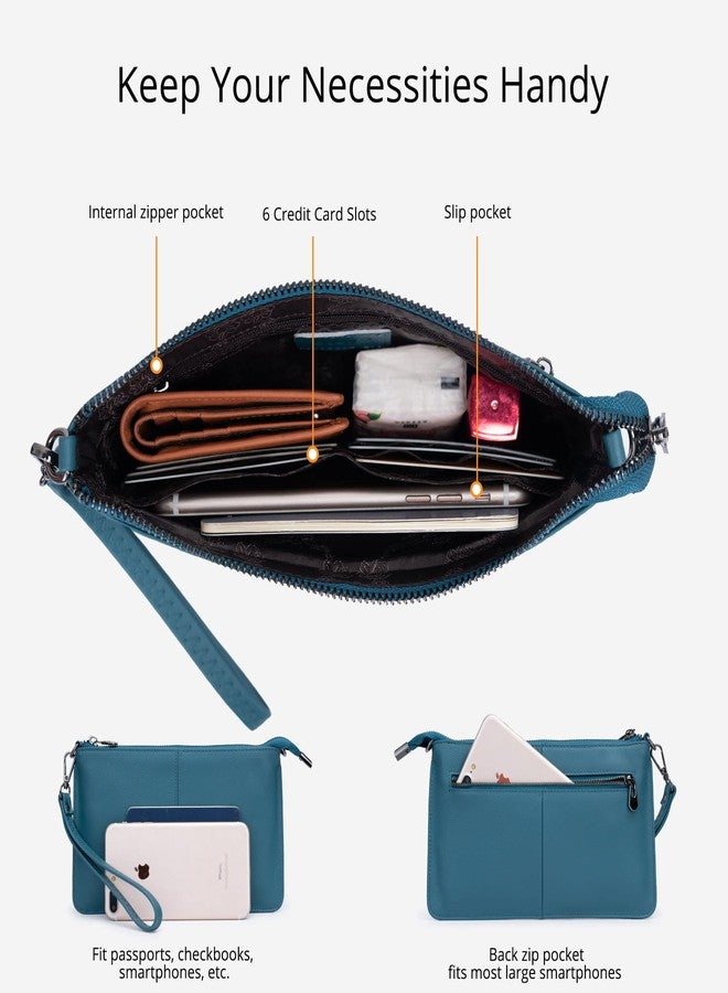 Bveyzi Genuine Leather Wristlet Purses for Women, Envelope Clutch Wallet Small Crossbody Bags for Dressy Evening, Lake Blue - Image 2
