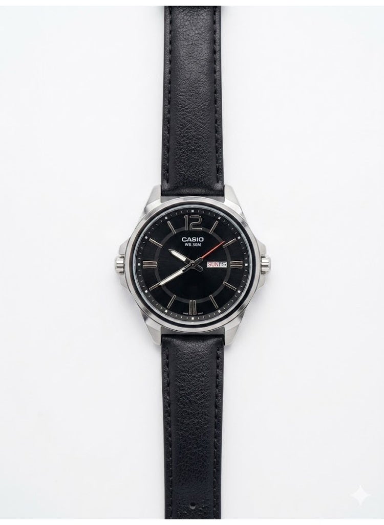 Casio Men's Enticer Analog Watch - Black Dial & Genuine Leather Strap