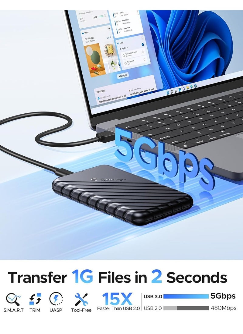 Orico - 2.5 inch External Hard Drive Enclosure USB 3.0 to SATA III for 7mm and 9.5mm SATA HDD SSD Tool Free [UASP Supported] Black (25PW1-U3) - Image 1