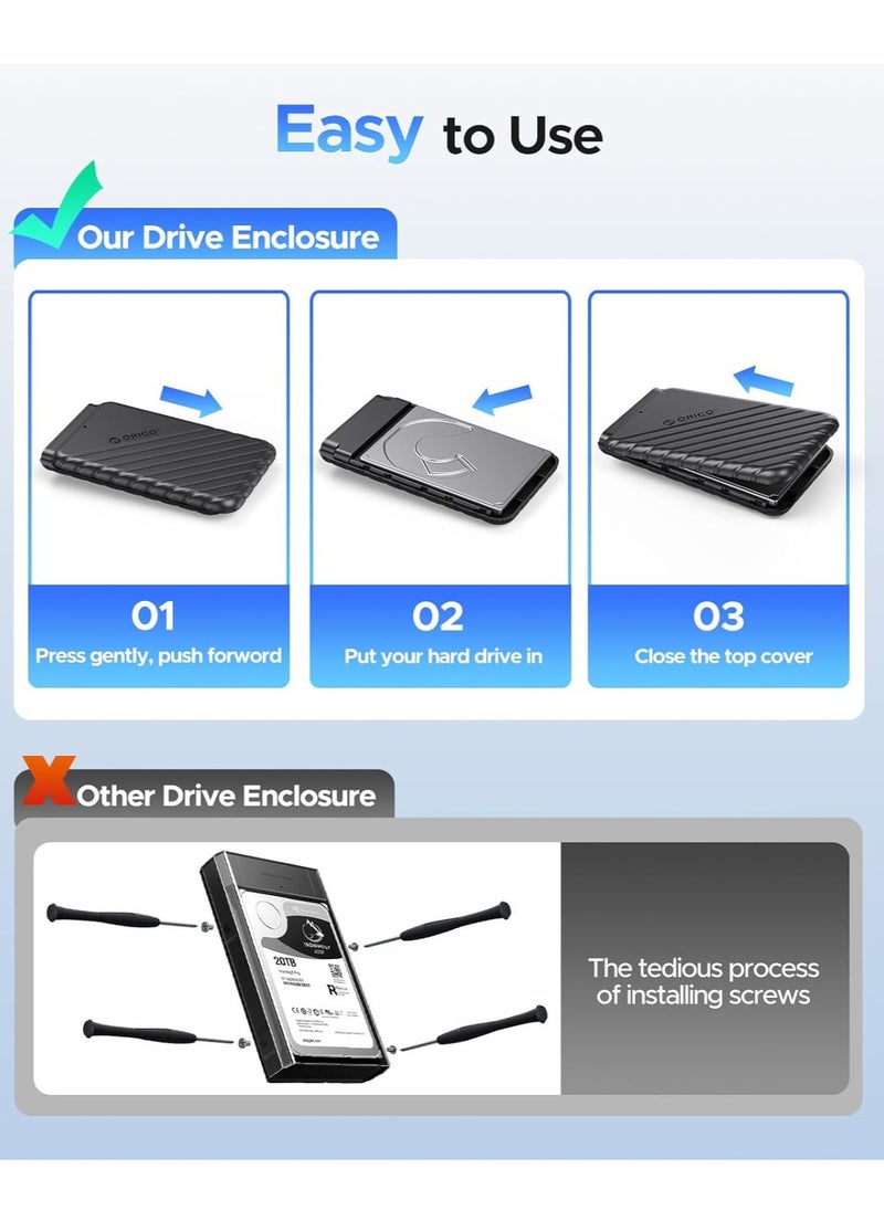 Orico - 2.5 inch External Hard Drive Enclosure USB 3.0 to SATA III for 7mm and 9.5mm SATA HDD SSD Tool Free [UASP Supported] Black (25PW1-U3) - Image 1