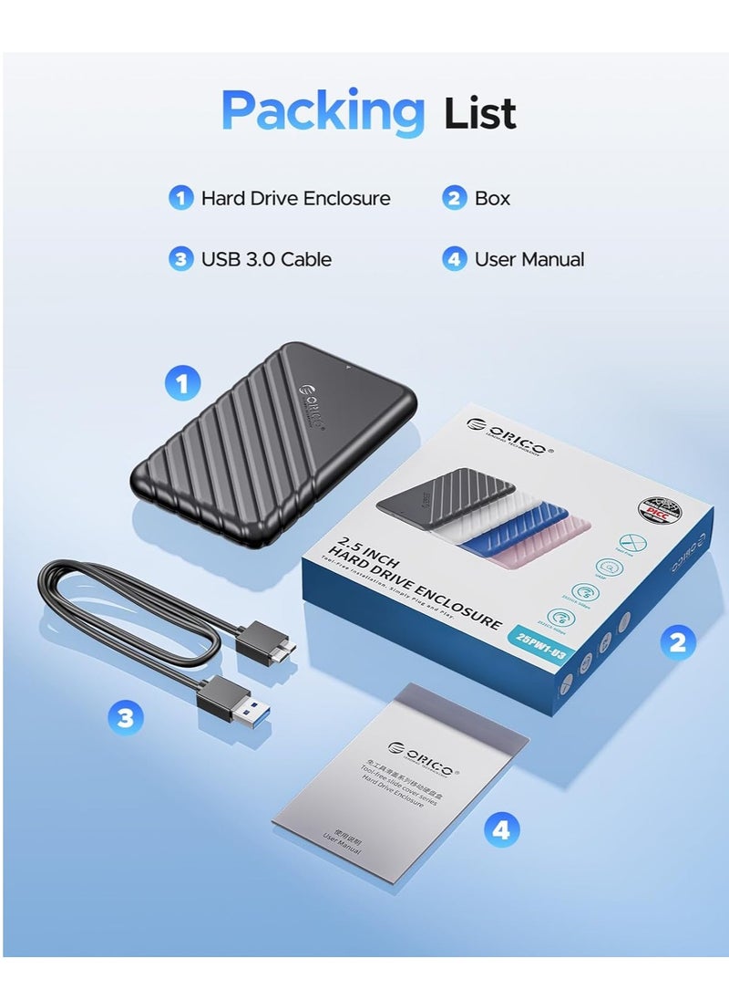 Orico - 2.5 inch External Hard Drive Enclosure USB 3.0 to SATA III for 7mm and 9.5mm SATA HDD SSD Tool Free [UASP Supported] Black (25PW1-U3) - Image 1