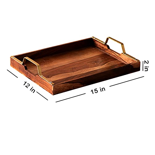 nestroots Sheesham Wood Serving Tray & Napkin Holder Set of 2 Pieces, 15" X 12", Brown - Image 5