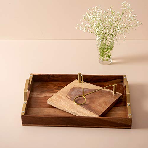 nestroots Sheesham Wood Serving Tray & Napkin Holder Set of 2 Pieces, 15" X 12", Brown - Image 2