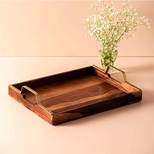 nestroots Sheesham Wood Serving Tray & Napkin Holder Set of 2 Pieces, 15" X 12", Brown - Image 4