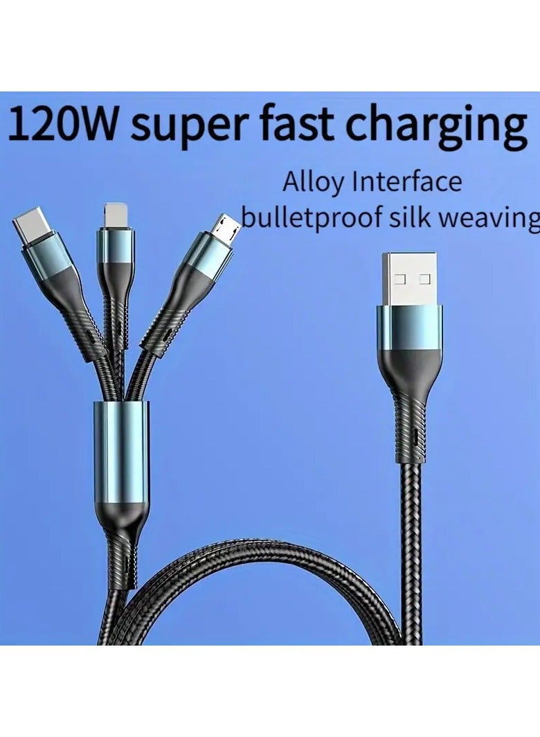 Home Clearance Sale 120W 3-in-1 Multi-Charging Cable with Type-L Fast Charging - Durable Fabric Construction, MFI Certified, Compatible with iPhones, Android Phones, and Tablets - Unleash Swift Charging with ORSTAIMERs Superior Quality Cable - Image 2