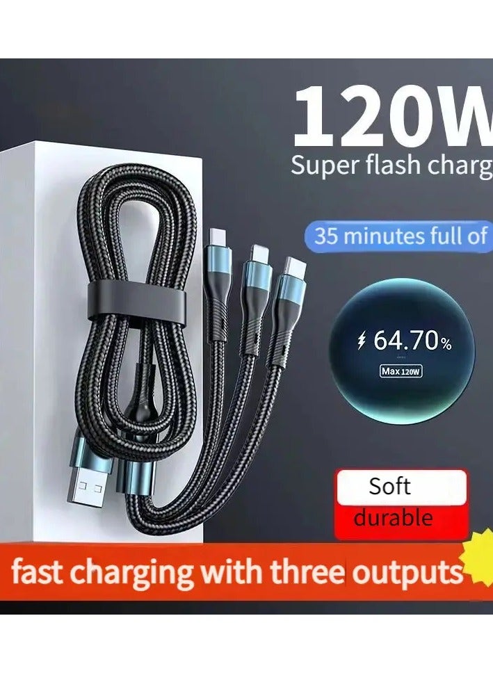 Home Clearance Sale 120W 3-in-1 Multi-Charging Cable with Type-L Fast Charging - Durable Fabric Construction, MFI Certified, Compatible with iPhones, Android Phones, and Tablets - Unleash Swift Charging with ORSTAIMERs Superior Quality Cable - Image 3