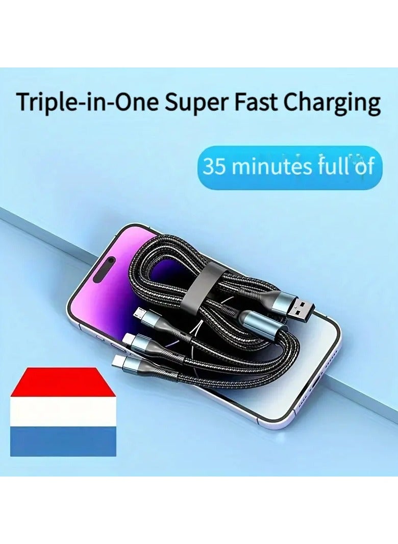 Home Clearance Sale 120W 3-in-1 Multi-Charging Cable with Type-L Fast Charging - Durable Fabric Construction, MFI Certified, Compatible with iPhones, Android Phones, and Tablets - Unleash Swift Charging with ORSTAIMERs Superior Quality Cable - Image 4