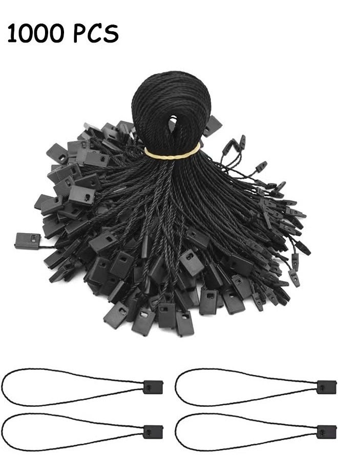 1000 قطعة من خيوط تعليق بطاقات الأسعار المصنوعة من النايلون للملابس، مزودة بقفل ودبوس وحلقة وخطاف، وحبل لتعليق بطاقات الأسعار على الأحزمة والأمتعة والملابس والفساتين (أسود) - Image 1