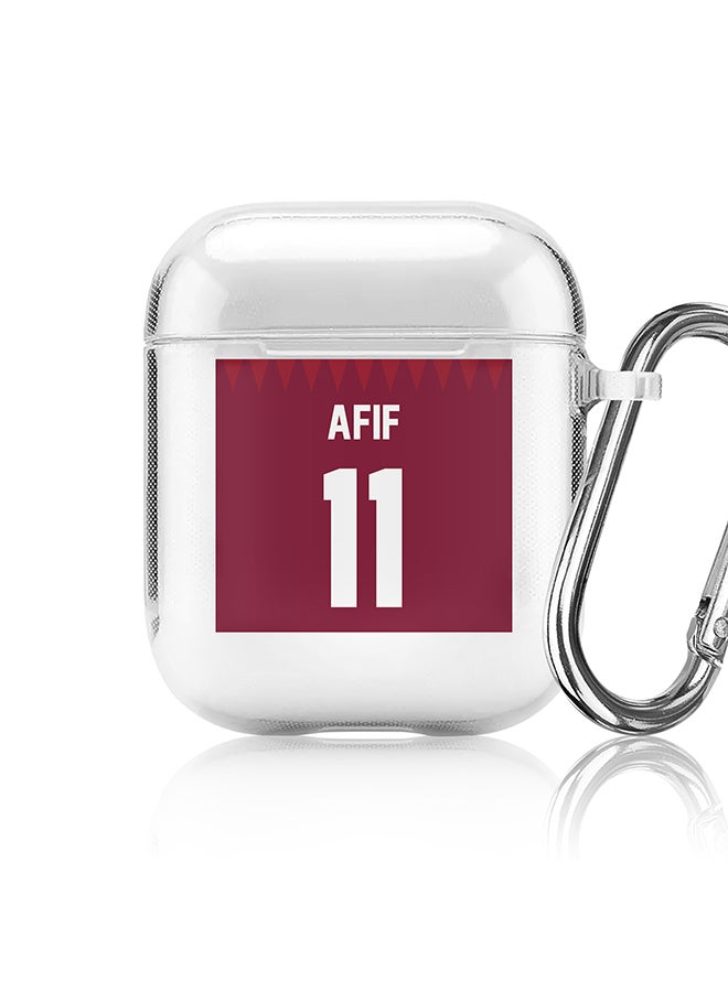 Stylizedd Classic Clear printed Case for Apple Airpods 2 / 1 Soft TPU Gel Thin Transparent Flexible Cover - Football Team - Qatar, Player Name - Afif - Image 1