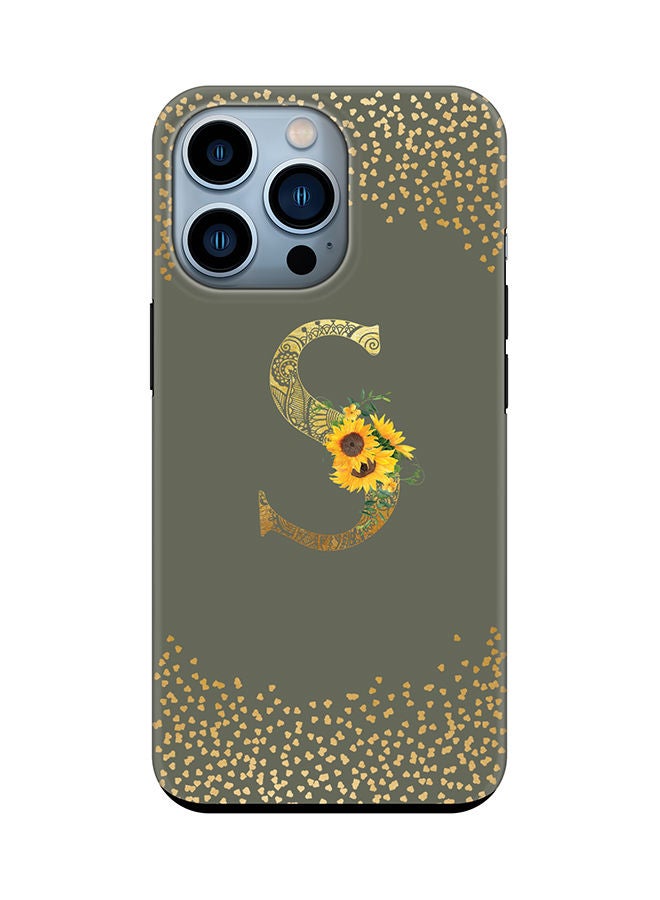 Stylizedd Monogram Tough Series for Apple iPhone 13 Pro Custom Initials Floral Mandala Pattern Tough Pro Dual Layer hybrid PC inner TPU protection Alphabet- S (Olive Green) - Image 1