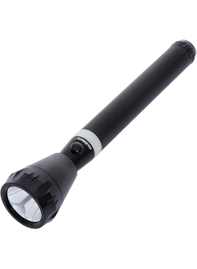 Olsenmark Rechargeable LED Flashlight with Night Glow Super Bright High Power LED Ni CD Battery 1500 Distance Range Powerful Torch for Camping Hiking Trekking Outdoor. - Image 1