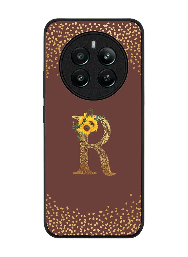 Stylizedd Rugged Black edge case for Realme 12 Plus 5G / Realme 12 4G, Slim fit Case Cover - Custom Monogram Initial Letter Floral Pattern Alphabet - R (Brown ) - Image 1