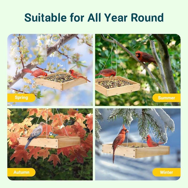 منصة TT Nature لتغذية الطيور للاستخدام الخارجي، أوعية تغذية طيور مصنوعة من خشب صديق للبيئة، متينة ومستقرة، مثالية لتعليق أوعية تغذية الطيور البرية في الحديقة، يتطلب التركيب. - Image 4