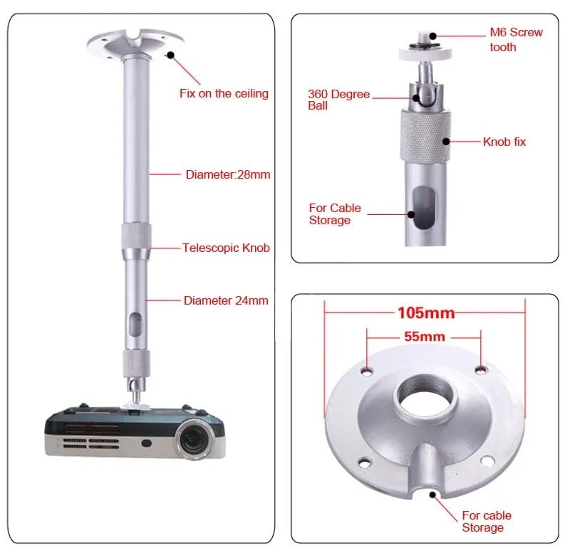 MAXXION Universal Mounting Bracket for Projector & CCTV Camera, 360 Degree Rotatable, Extendable, Made of Aluminium (Grey) (Extendable Bracket 1+1 Ft (12-24") Aluminium Grey) - Image 4