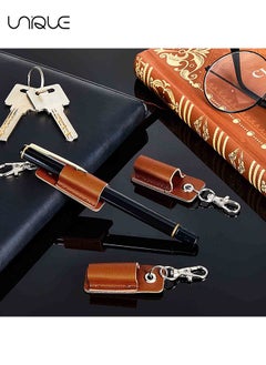 Unique 4 Pcs Portable Lanyard Pen Holder，for Badge Reel Badge Pen Holder Portable PU Leather Badge Pencil Holder Pen Pocket Protector Pen Pouch Holder Organizer Pen Holder for Lanyard（Brown）  - Image 5