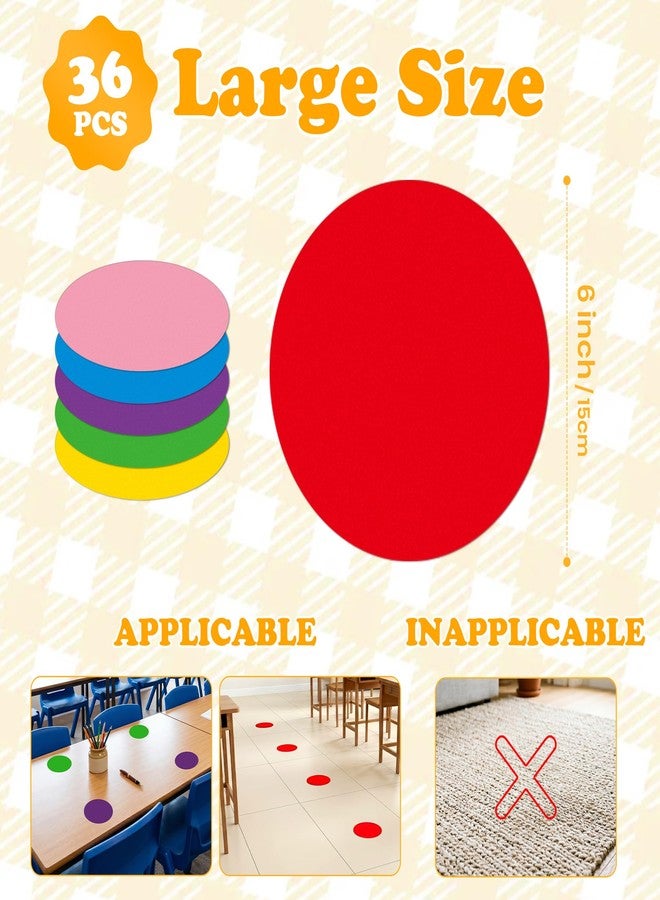 YIKIADA 36 Pcs 6 Inch Classroom Floor Stickers Vinyl Self-Adhesive Dots Removable Line Up Spots Non Slip Markers for Preschool Kindergarten Elementary Multicolor - Image 2