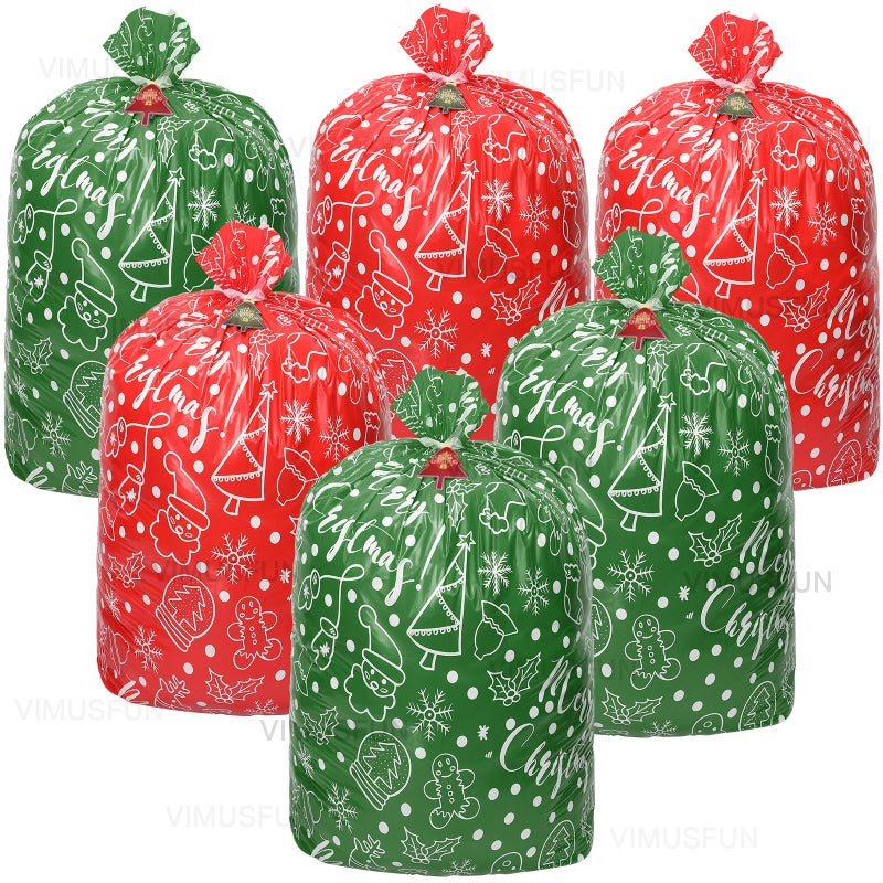 VIMUSFUN Large Christmas Gift Bags, 6PCS 44"X 36" Giant Gift Bags for Huge Gifts, Jumbo Extra Large Christmas Bags for Wrapping Oversized XL Holiday Presents, Xmas Santa Big X Large Plastic Gift Wrap Bag - Image 1
